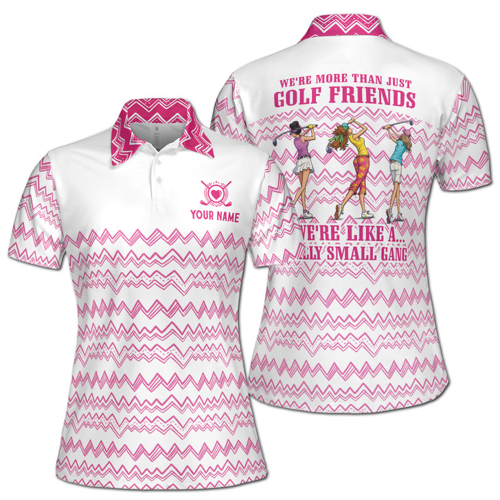 Golf Friends Women's Polo Shirt, Pink Zigzag Golf Squad Design, Custom Name S-5XL