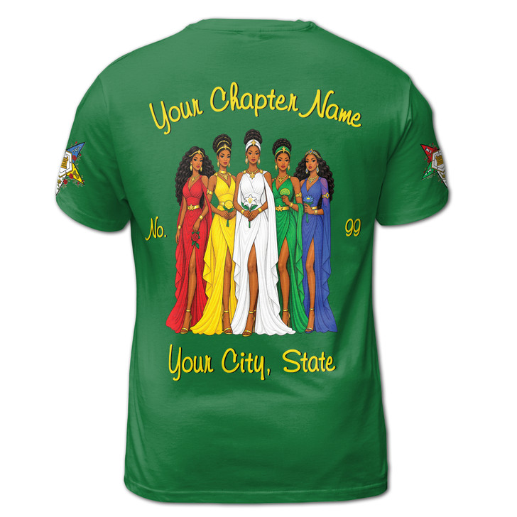 Eastern Star Sisterhood T-Shirt, Personalized OES Five Sisters Design, Custom Chapter Name, Masonic Sister Gift