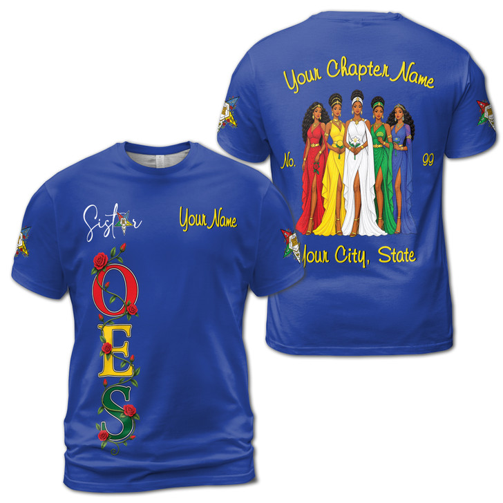Eastern Star Sisterhood T-Shirt, Personalized OES Five Sisters Design, Custom Chapter Name, Masonic Sister Gift