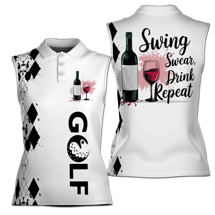 Custom Name Swing Swear Drink Repeat Sleeveless Women's Polo Shirt XS-4XL
