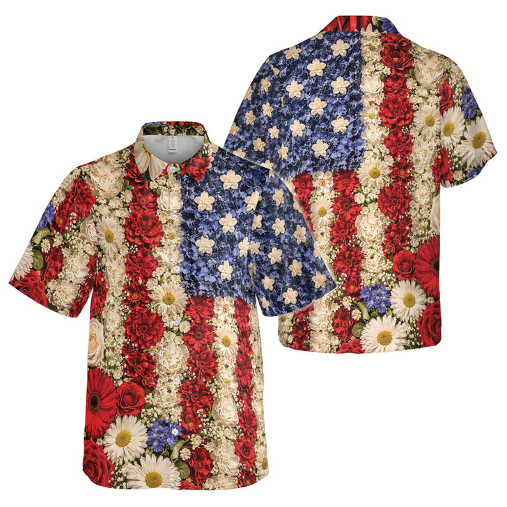 Men's American Flag Vintage Patriotic Print Button Down Shirt