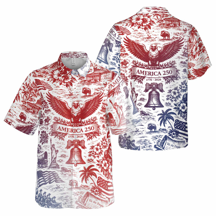 America 250th Year of Freedom Celebrating Button Down Shirt S-5XL