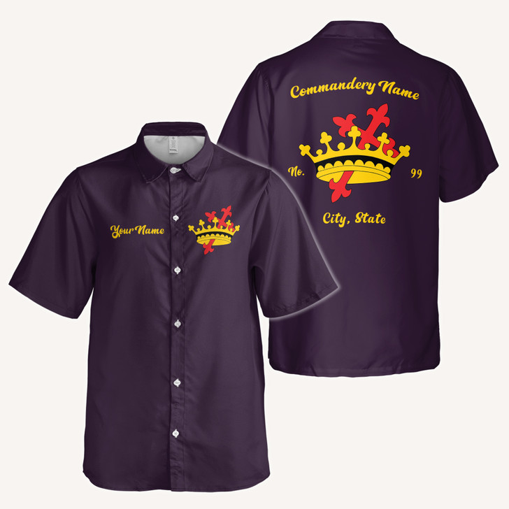 Customized Knights Templar Crown Cross Commandery Button Down Shirt S-5XL