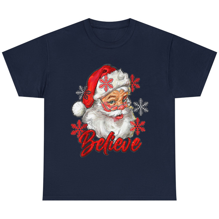 Vintage Snow And Santa Claus Merry Christmas Believe Christ T-Shirt S-5XL