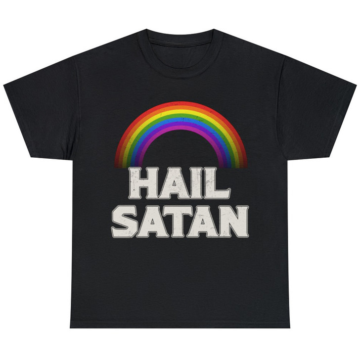 Hail Satan Funny Ironic Rainbow Unisex T-Shirt