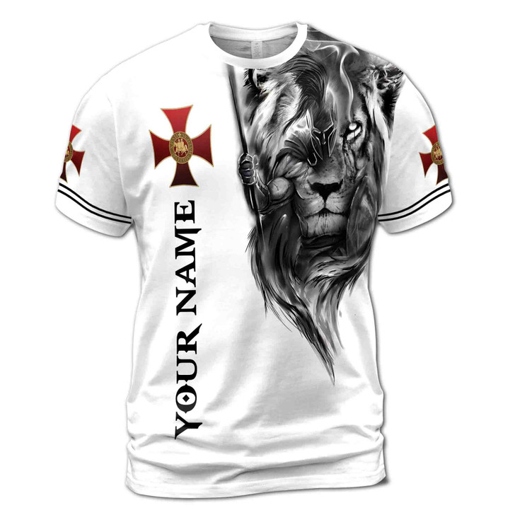 Custom Name Religious Lion Knight Templar Jesus Christ 3D T-Shirt S-5XL