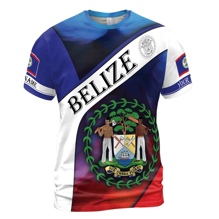 Custom Name Belize Coat Of Arms Patriotic Men's T-shirt S-5XL