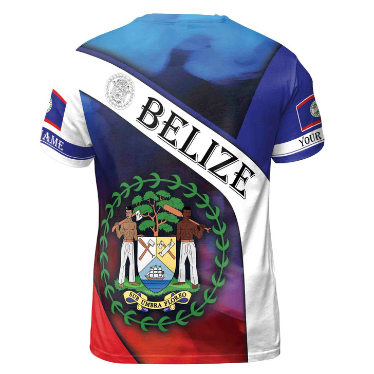 Custom Name Belize Coat Of Arms Patriotic Men's T-shirt S-5XL