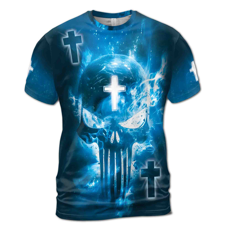 Aesthetic Blue Christian Skull Men's T-shirt S-5XL