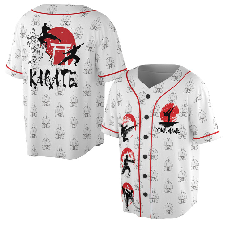 Custom Name Karate Japan Karate Pattern Baseball Jersey S-5XL