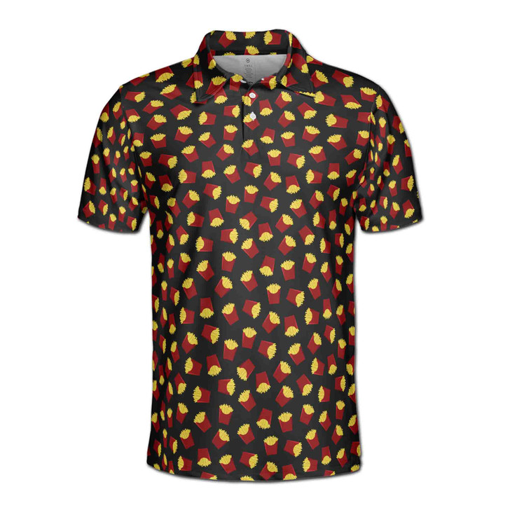 Funny Black Yellow French Fries Potatoes Doodle Food Lover Golf Men's Polo Shirt S-5XL