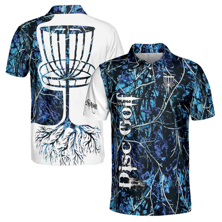 Custom Name Undertow Mystic Blue Jungle Disc Golf Men's Polo Shirt S-5XL