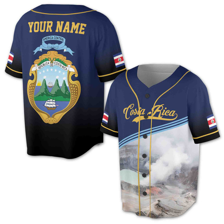 Custom Name Costa Rica Flag Coat of Arms Baseball Jersey S-5XL