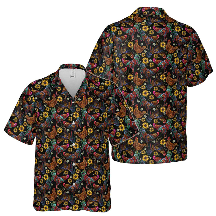 Rooster Chicken Sunflowers Lover Retro Vintage Cross Caro Hawaiian Shirt S-5XL