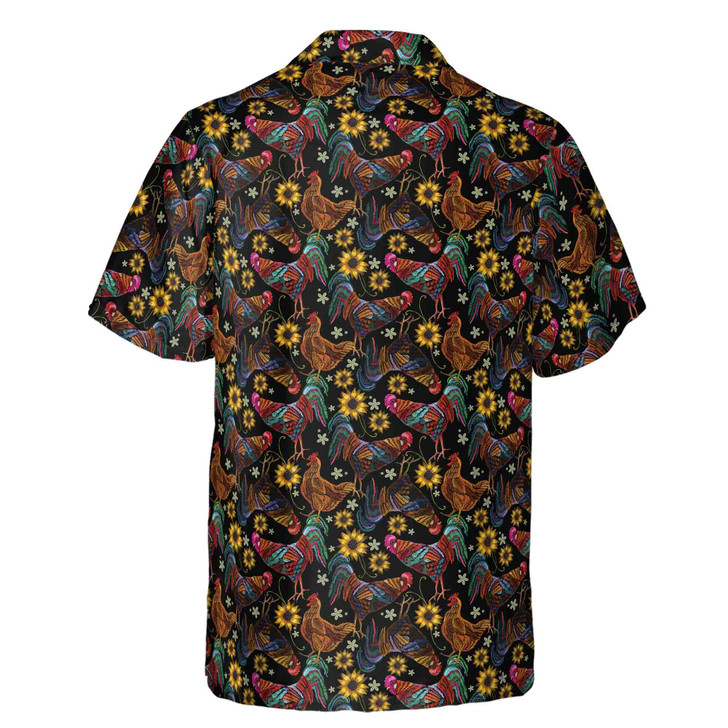 Rooster Chicken Sunflowers Lover Retro Vintage Cross Caro Hawaiian Shirt S-5XL