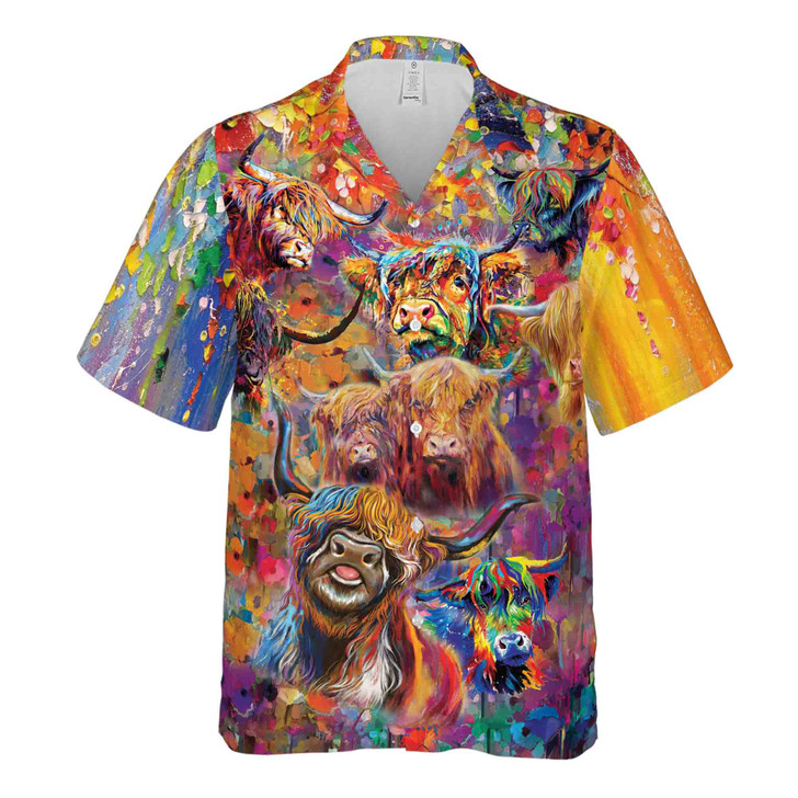 Funny Highland Cattle Cow Colorful Graphic Hawaiian Shirt S-5XL