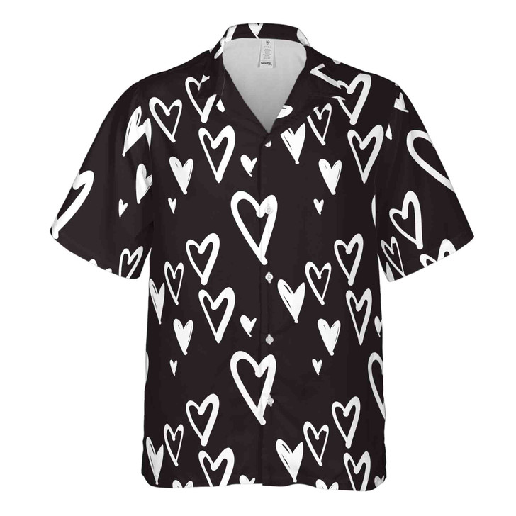 Cute Black and White Heart Hawaiian Shirt S-5XL, Valentine Gift Shirt, Couple Lover Shirt