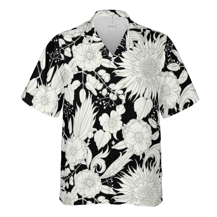 Classic White Black Flower Hawaiian Shirt S-5XL