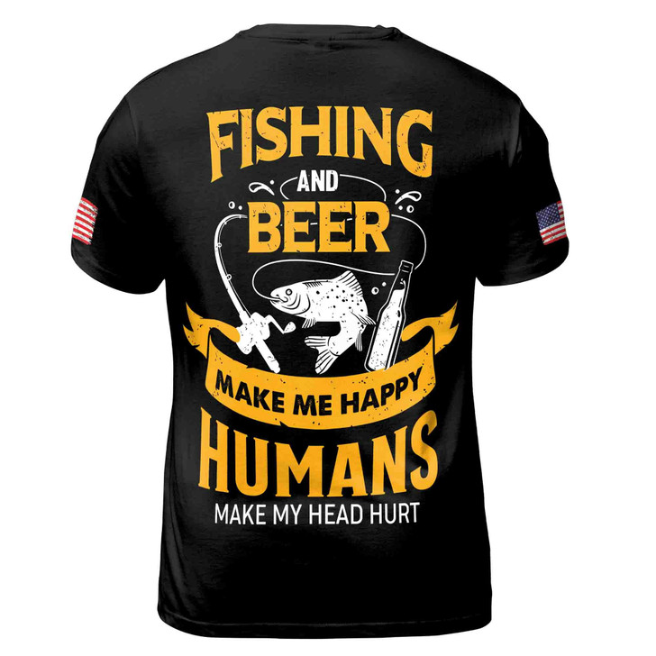 Fishing And Beer Make Me Happy Bigfoot Fishing Men's T-shirt S-5XL