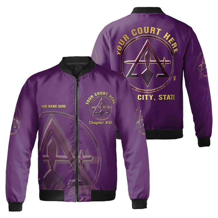 Custom Name Court York Rite Purple Unisex Bomber Jacket S-5XL