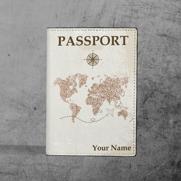 Custom Retro World Map Leather Passport Cover, Passport Holder, Passport Wallet