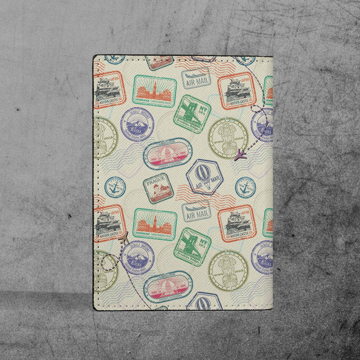 Custom Retro Stamps Leather Passport Cover, Passport Holder, Passport Wallet