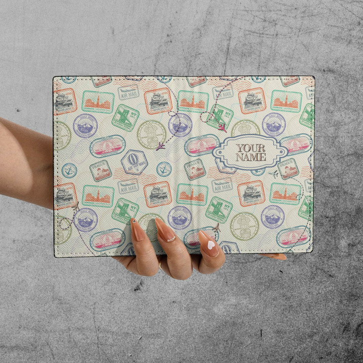 Custom Retro Stamps Leather Passport Cover, Passport Holder, Passport Wallet
