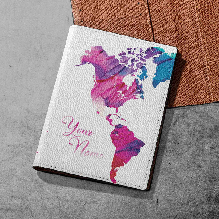 World Map Marble Your name on Passport Holder PU Leather Cover For Woman
