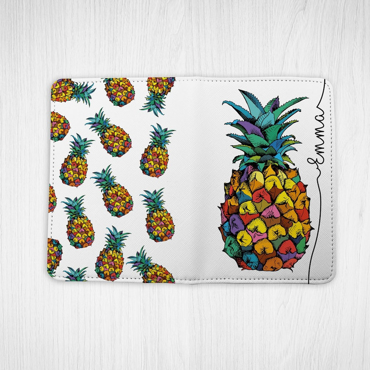 Pineapple Your name on Passport Holder PU Leather Cover  Woman Wallet