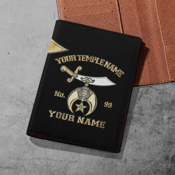 Custom Your Temple and Name Noble Shriners Leather Passport Holder