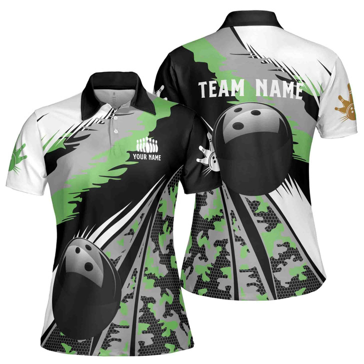 Personalize Name Bowling Pattern Camouflage Women's Polo Shirt S-5XL
