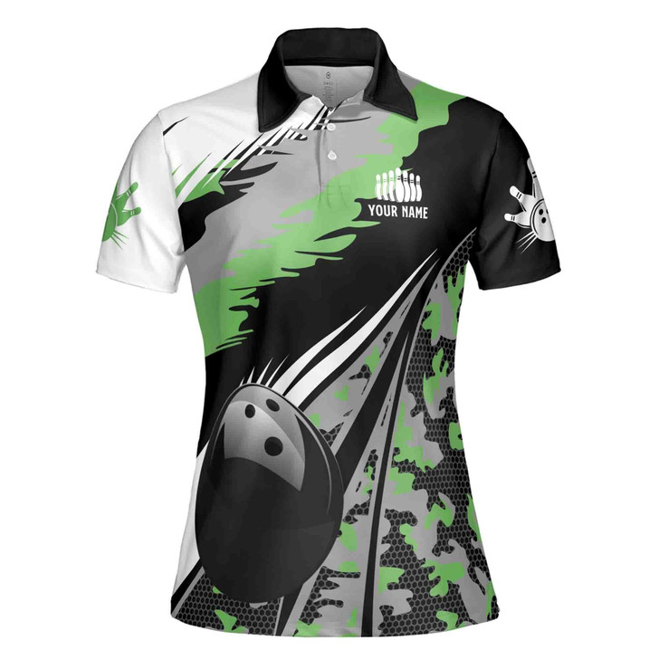 Personalize Name Bowling Pattern Camouflage Women's Polo Shirt S-5XL
