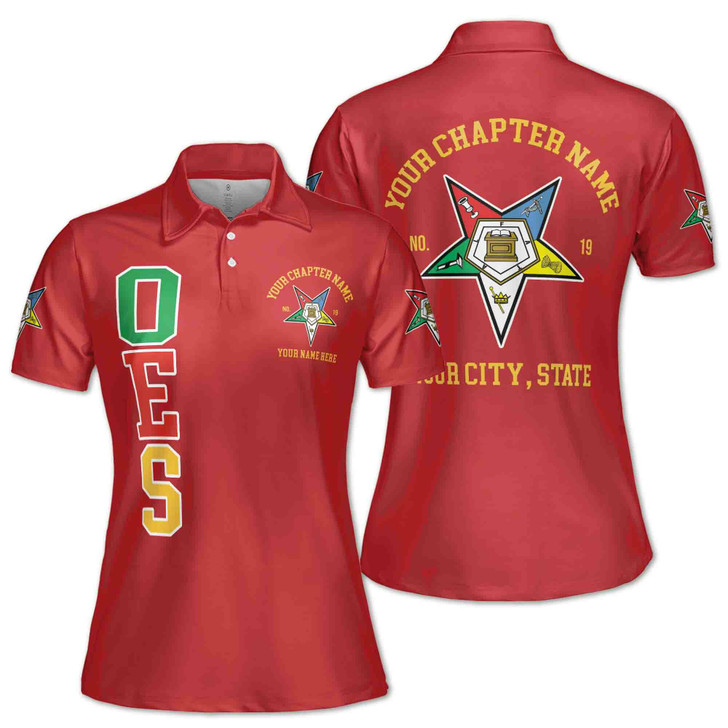 Customize Order of the Eastern Star OES Pentagon Down AF&AM Women's Polo Shirt S-5XL