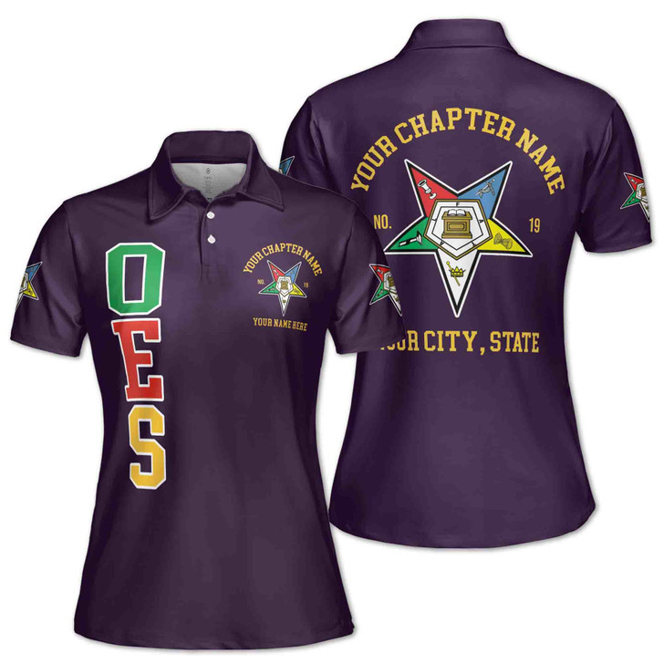 Customize Order of the Eastern Star OES Pentagon Down AF&AM Women's Polo Shirt S-5XL