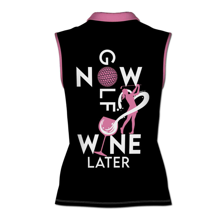 Custom Name Golf Now Wine Later Black Pink Women Sleeveless Polo XS-4XL
