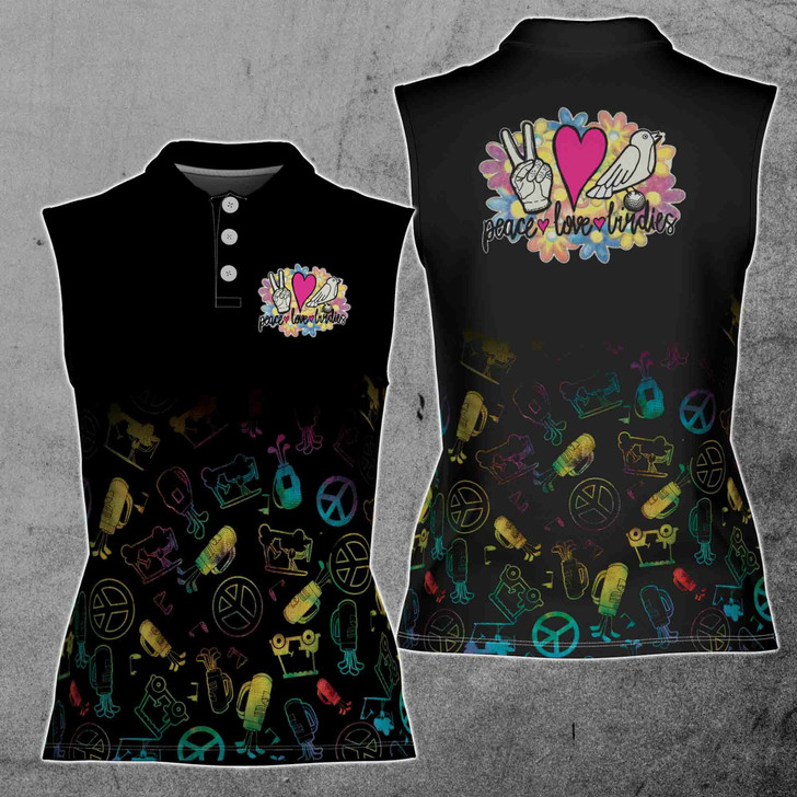 Custom Name Peace Love Golf LGBTQ Pride Rainbow Golf 3d Women Sleeveless Polo Size Xs-4xl