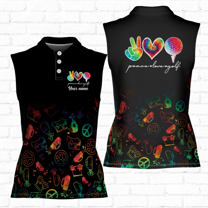 Custom Name Peace Love Golf LGBTQ Pride Rainbow Golf 3d Women Sleeveless Polo Size Xs-4xl
