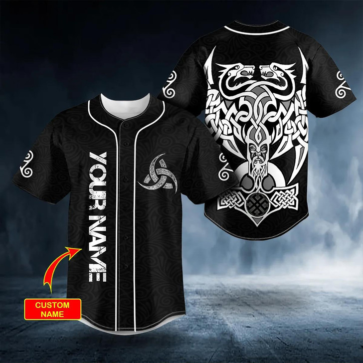 Odin Viking Dragon Twins Tattoo Custom Baseball Jersey S-5XL