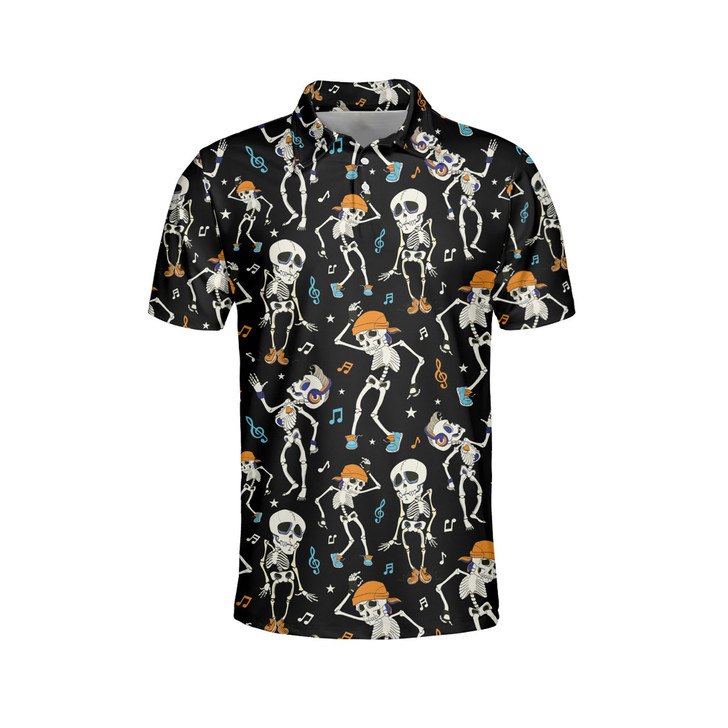 Skeleton Chilling Hawaiian Halloween, Music and Skeleton Men's Polo Shirt S-5XL