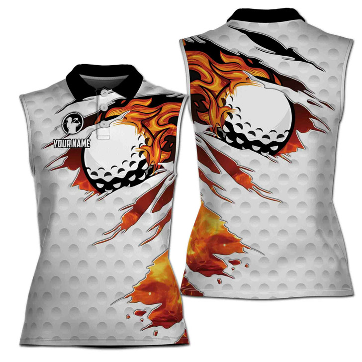 Custom Name Scratch On Golf Golf On Flame Women Sleeveless Polo S-5XL