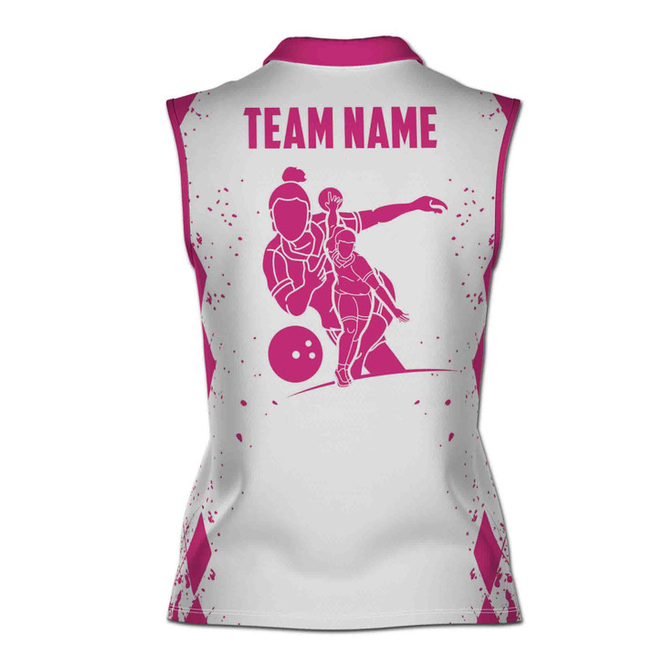 Personalized Hot Pink Argyle Color Lady Play Bowling Women Sleeveless Polo S-5XL