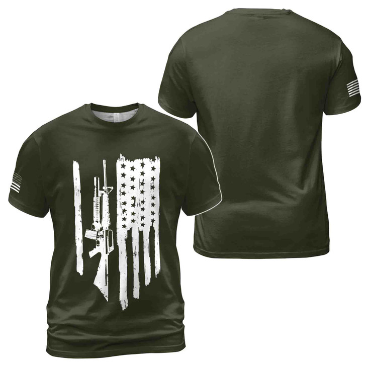 Patriotic 2nd Amendment Freedom American Flag Distressed 3D T-Shirt S-5XL