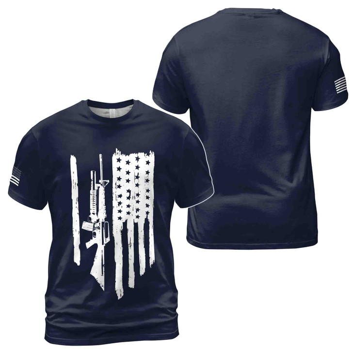 Patriotic 2nd Amendment Freedom American Flag Distressed 3D T-Shirt S-5XL