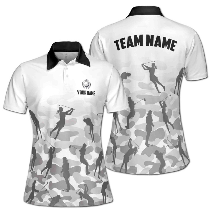 Personalized Gray Camo Camouflage Lady Golfer Women's Polo Shirt S-5XL