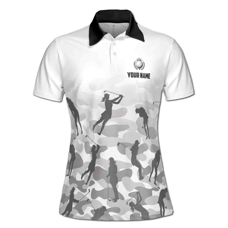 Personalized Gray Camo Camouflage Lady Golfer Women's Polo Shirt S-5XL