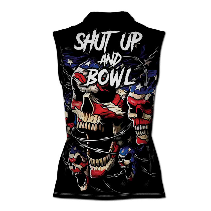 Personalized American Skull Bowling Grunge Women Sleeveless Polo S-5XL