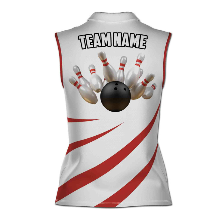 Personalized Bowling Apparel Red And White Women Sleeveless Polo S-5XL