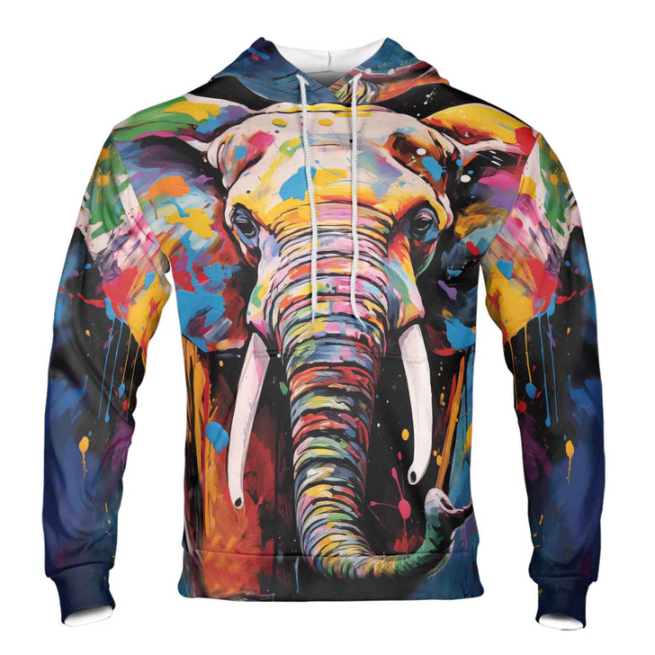 Colorful Elephant Pop Art Hoodie, Elephant Lover Zip Hoodie Size S-5XL