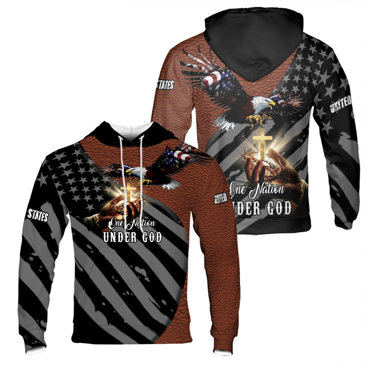 One Nation Under God Eagle American Flag Leather Pattern Hoodie S-5XL