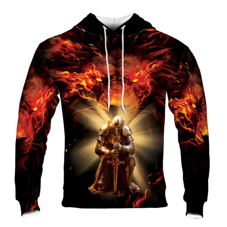 Shinning Knight With Lion of Judah Warrior Of Christ Hoodie S-5XL